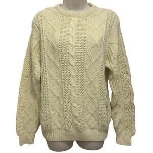 Vintage French Navy Butter Yellow Cable Knit Sweater – Fisherman Aran Crewneck L